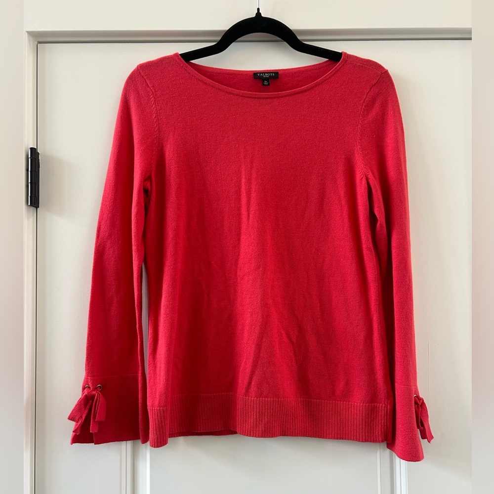 Talbots Red Tie-Hem Sweater Long Sleeve Soft Knit Pullover Women’s Size S Petite